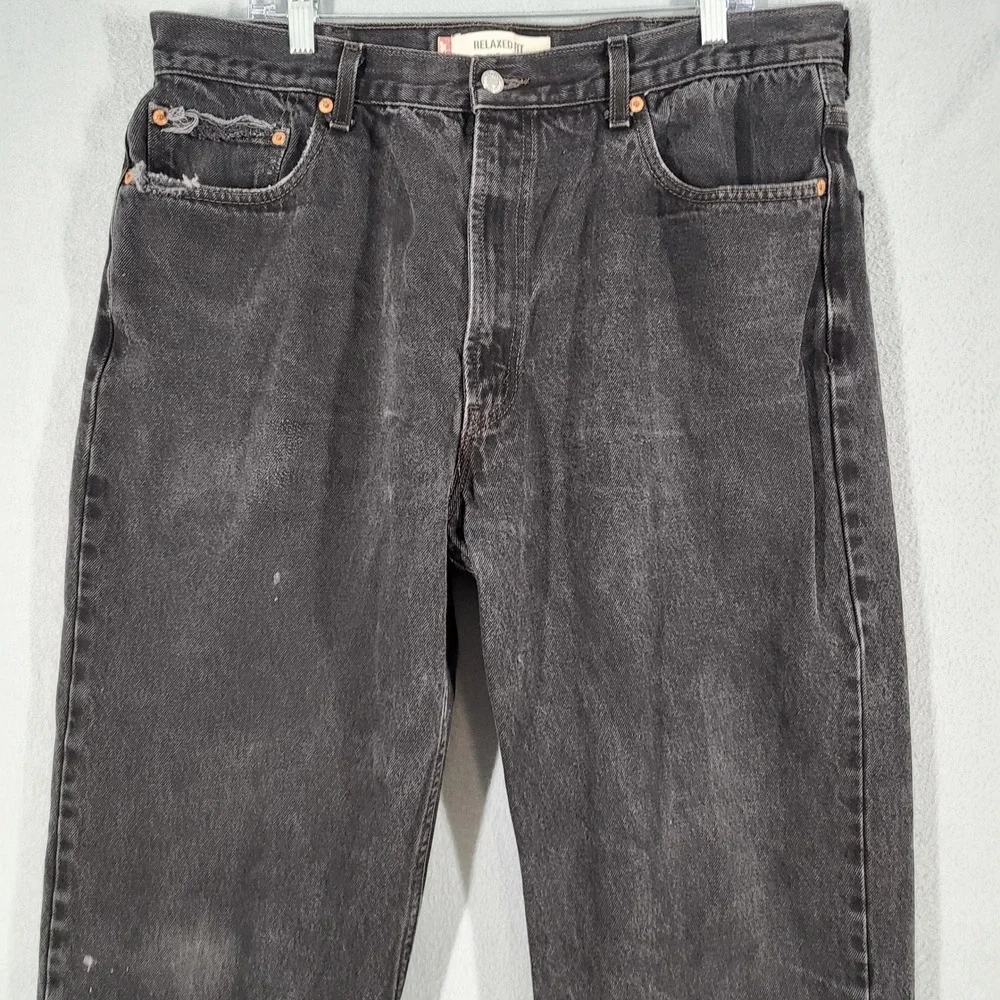 Levi's 550 Jeans Men's 40x32 Black Denim Relaxed Fit Washed Distressed Pockets C